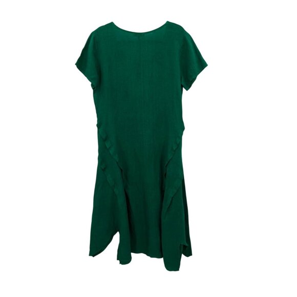 Midi 100% Linen Ruffle Dress Women Size 38 Minimalist Resort Flowy Relaxed Boho - Picture 2 of 10